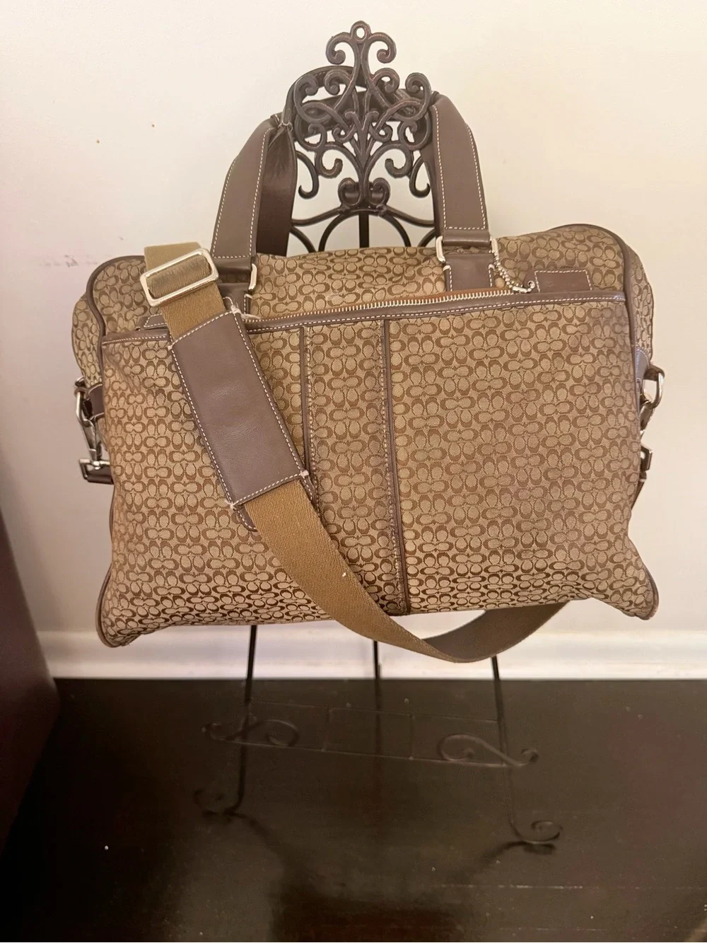 Coach Brown Signature Canvas Laptop Messenger Bag with Strap